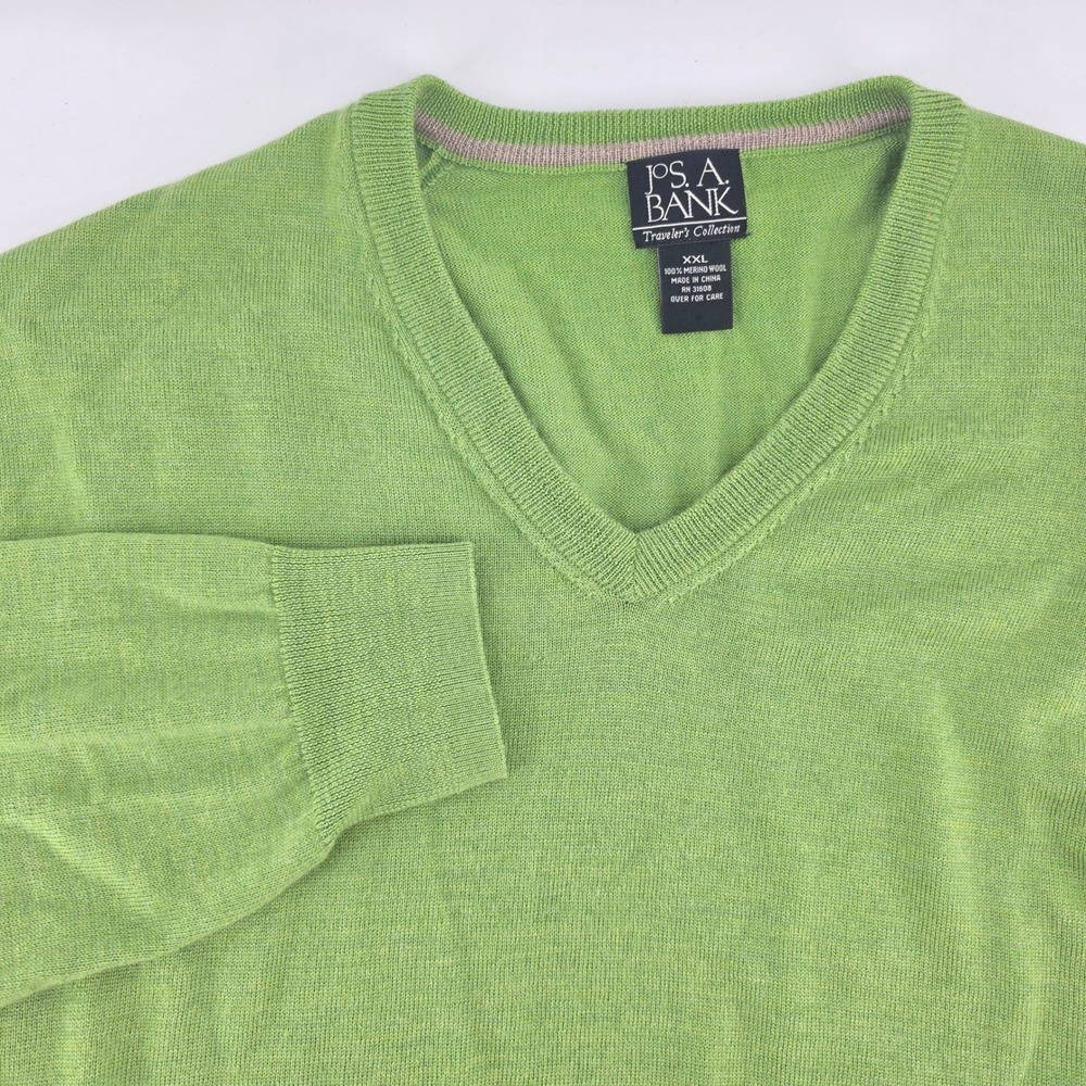JOS A BANK Traveler's Collection V Neck Merino Wool Sweater Mens XXL Green